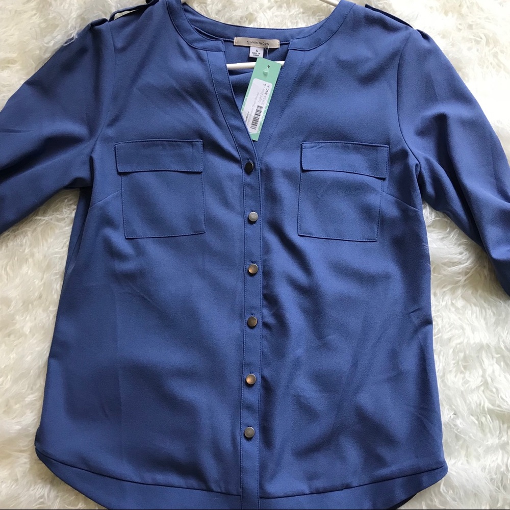 41 Hawthorn Tameron Button Down Blouse Blue S